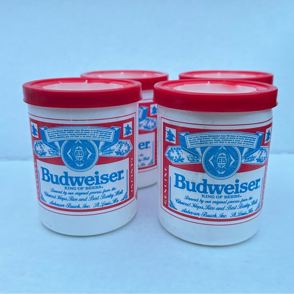 vintage Budweiser styrofoam can koozies 4 pk 80s NOS